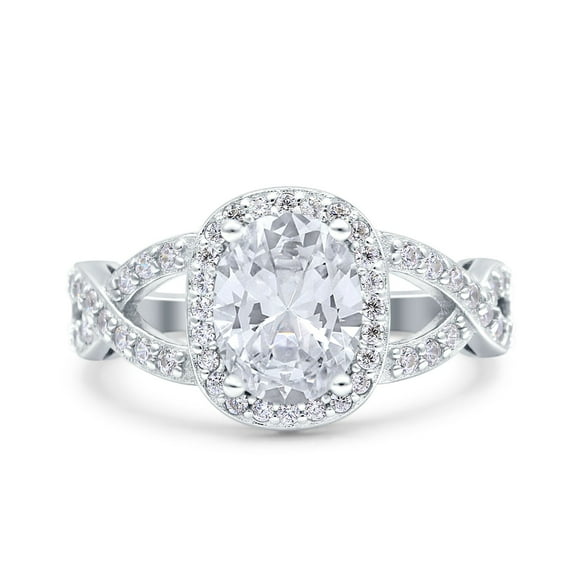 Simulated Cubic Zirconia Size-10 Infinity Twisted Shank Art Deco Halo Oval Wedding Engagement Ring 925 Sterling Silver
