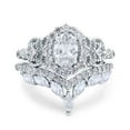 thumbnail image 1 of Simulated Cubic Zirconia Size-10 Marquise Art Deco Wedding Engagement Bridal Two Piece Ring Band Oval Accent Vintage 925 Sterling Silver, 1 of 7