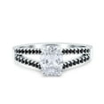 thumbnail image 1 of Simulated Cubic Zirconia Size-10 Split Shank Halo Oval Wedding Engagement Ring Round Black CZ 925 Sterling Silver, 1 of 7