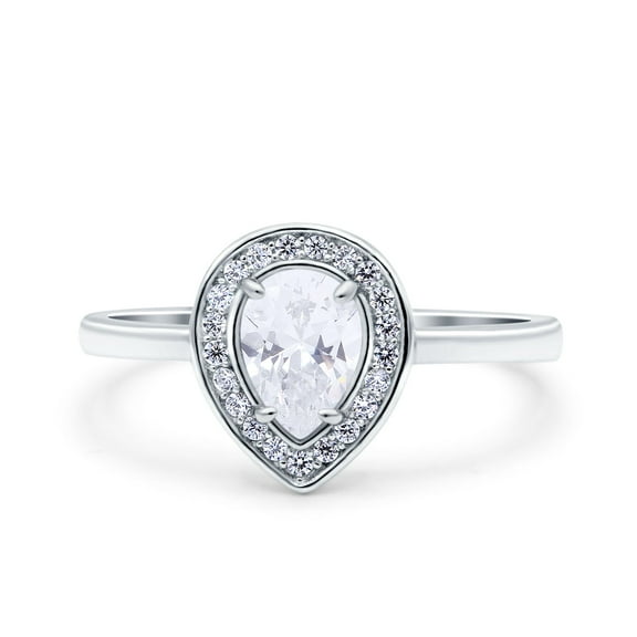 Simulated Cubic Zirconia Size-10 Teardrop Pear Art Deco Wedding Bridal Engagement Ring 925 Sterling Silver