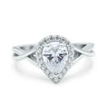 thumbnail image 1 of Simulated Cubic Zirconia Size-10 Teardrop Pear Halo Twist Infinity Shank Art Deco Engagement Wedding Bridal Ring 925 Sterling Silver, 1 of 6