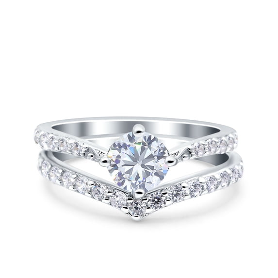 Simulated Cubic Zirconia Size-10 Two Piece Art Deco Wedding Engagement Bridal Ring 925 Sterling Silver