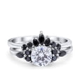 thumbnail image 1 of Simulated Cubic Zirconia Size-10 Two Piece Bridal Set Art Deco Wedding Engagement Vintage Black Marquise CZ 925 Sterling Silver, 1 of 7