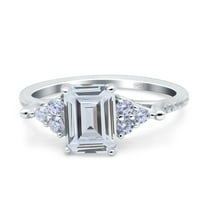 Simulated Cubic Zirconia Size-5 Art Deco Emerald Cut Wedding Bridal Ring 925 Sterling Silver