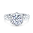 thumbnail image 1 of Simulated Cubic Zirconia Size-5 Art Deco Engagement Bridal Ring Hammered Finish Hexagon Round 925 Sterling Silver, 1 of 7