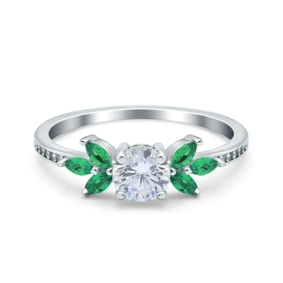 Simulated Cubic Zirconia Size-5 Art Deco Engagement Ring Marquise Emerald Green 925 Sterling Silver