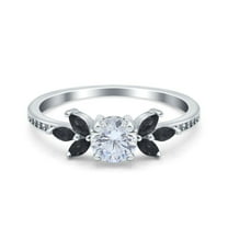 Simulated Cubic Zirconia Size-5 Art Deco Engagement Ring Marquise Simulated Black 925 Sterling Silver