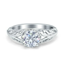 Simulated Cubic Zirconia Size-5 Art Deco Filigree Wedding Engagement Bridal Ring 925 Sterling Silver