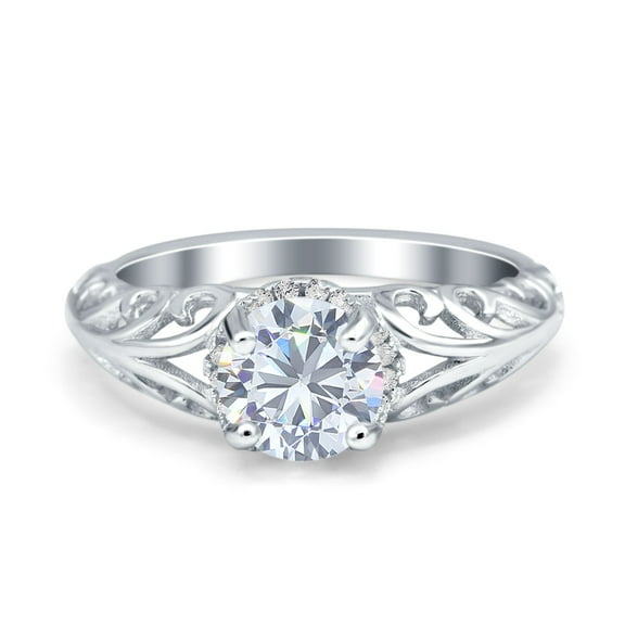 Simulated Cubic Zirconia Size-5 Art Deco Filigree Wedding Engagement Bridal Ring 925 Sterling Silver