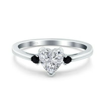 Simulated Cubic Zirconia Size-5 Art Deco Heart Three Stone Wedding Bridal Ring 925 Sterling Silver