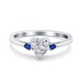 thumbnail image 1 of Simulated Cubic Zirconia Size-5 Art Deco Heart Three Stone Wedding Bridal Ring Round Blue Sapphire CZ 925 Sterling Silver, 1 of 7