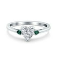 thumbnail image 1 of Simulated Cubic Zirconia Size-5 Art Deco Heart Three Stone Wedding Bridal Ring Round Green Emerald CZ 925 Sterling Silver, 1 of 7