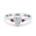 thumbnail image 1 of Simulated Cubic Zirconia Size-5 Art Deco Heart Three Stone Wedding Bridal Ring Round Ruby CZ 925 Sterling Silver, 1 of 7