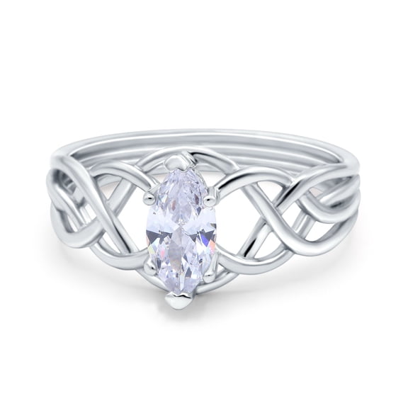 Simulated Cubic Zirconia Size-5 Art Deco Infinity Shank Crisscross Ring Wedding Bridal Ring Marquise 925 Sterling Silver
