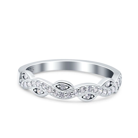 Simulated Cubic Zirconia Size-5 Art Deco Marquise Half Eternity Ring Crisscross Wedding Engagement Band 925 Sterling Silver