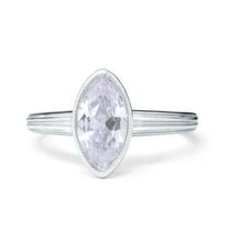 Simulated Cubic Zirconia Size-5 Art Deco Solitaire Marquise Engagement Ring Bezel 925 Sterling Silver