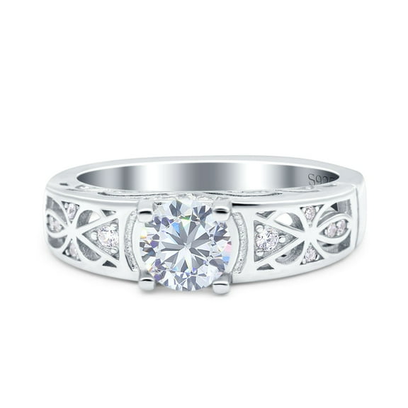Simulated Cubic Zirconia Size-5 Art Deco Wedding Bridal Engagement Ring Band 925 Sterling Silver
