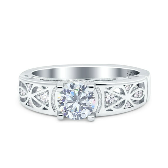Simulated Cubic Zirconia Size-5 Art Deco Wedding Bridal Engagement Ring Band 925 Sterling Silver