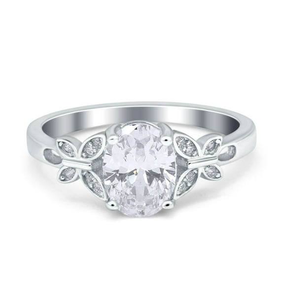 Simulated Cubic Zirconia Size-5 Butterfly Accent Oval Art Deco Engagement Wedding Bridal Ring 925 Sterling Silver