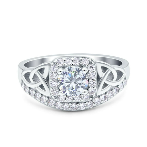 Simulated Cubic Zirconia Size-5 Celtic Art Deco Wedding Bridal Engagement Ring 925 Sterling Silver