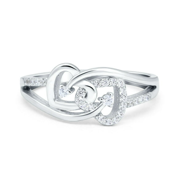 Simulated Cubic Zirconia Size-5 Double Heart Promise Ring 925 Sterling Silver