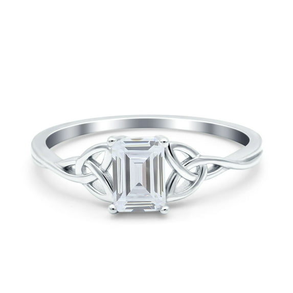 Simulated Cubic Zirconia Size-5 Emerald Cut Wedding Engagement Ring 925 Sterling Silver