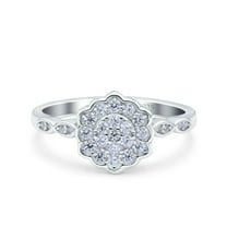 Simulated Cubic Zirconia Size-5 Flower Wedding Band Engagement Ring 925 Sterling Silver