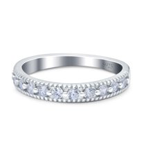 Simulated Cubic Zirconia Size-5 Half Eternity Band Wedding Ring Round 925 Sterling Silver