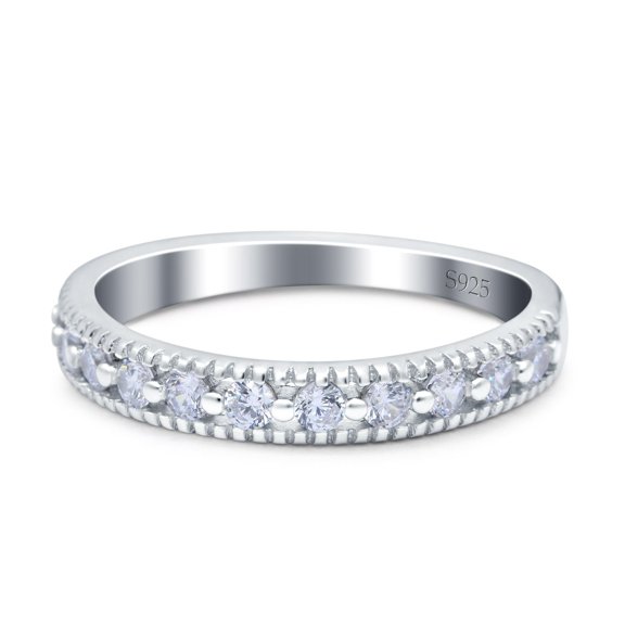 Simulated Cubic Zirconia Size-5 Half Eternity Band Wedding Ring Round 925 Sterling Silver
