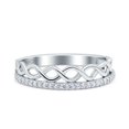 thumbnail image 1 of Simulated Cubic Zirconia Size-5 Half Eternity Infinity Twisted Shank Wedding Ring Band 925 Sterling Silver, 1 of 7