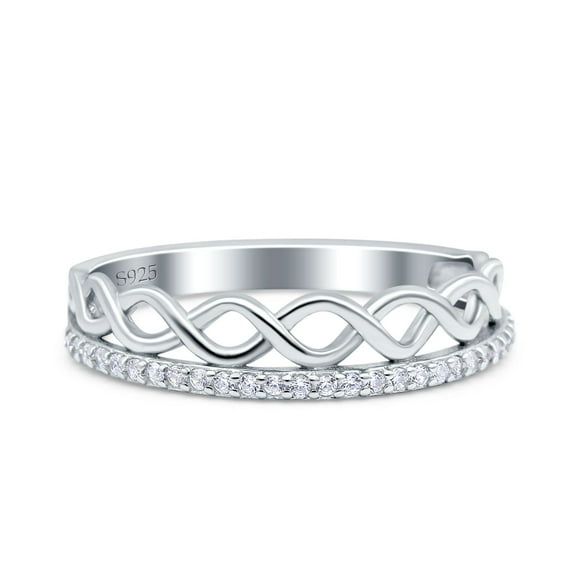 Simulated Cubic Zirconia Size-5 Half Eternity Infinity Twisted Shank Wedding Ring Band 925 Sterling Silver