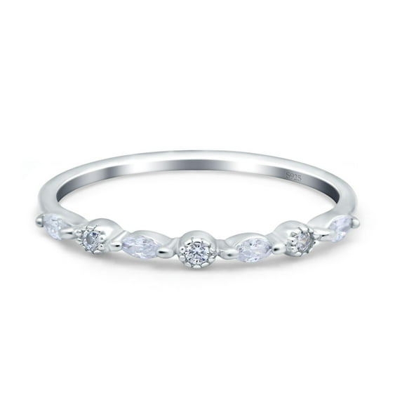 Simulated Cubic Zirconia Size-5 Half Eternity Marquise Band Wedding Ring 925 Sterling Silver