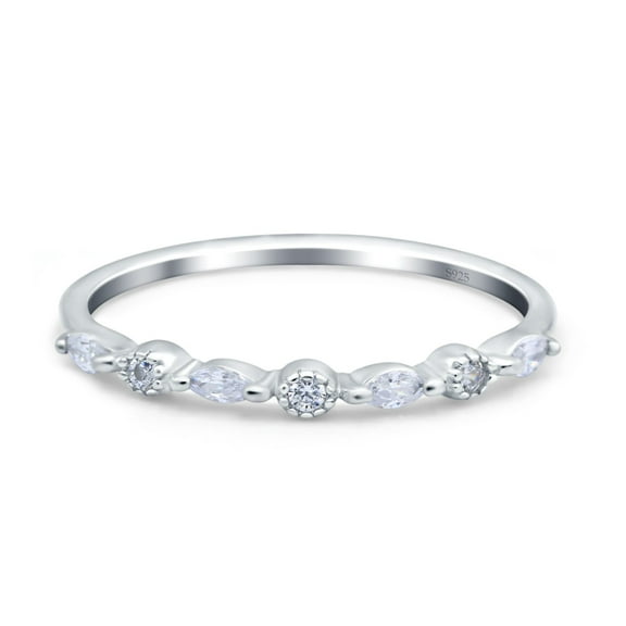 Simulated Cubic Zirconia Size-5 Half Eternity Marquise Band Wedding Ring 925 Sterling Silver