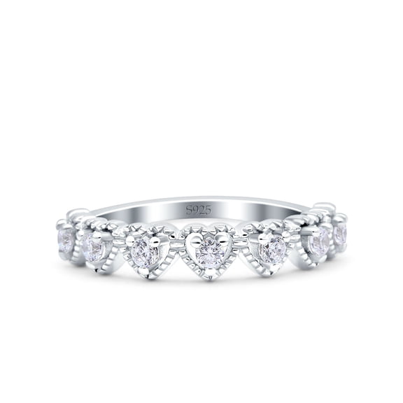 Simulated Cubic Zirconia Size-5 Half Eternity Ring Wedding Engagement Band Heart Ring 925 Sterling Silver
