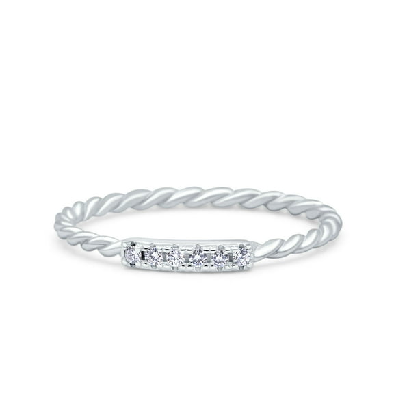 Simulated Cubic Zirconia Size-5 Half Eternity Ring Wedding Engagement Rope Band 925 Sterling Silver
