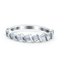 Simulated Cubic Zirconia Size-5 Half Eternity Rope Ring Wedding Engagement Band Baguette Shape 925 Sterling Silver