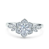 Simulated Cubic Zirconia Size-5 Halo Art Deco Cluster Floral Wedding Engagement Ring 925 Sterling Silver