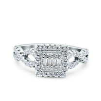Simulated Cubic Zirconia Size-5 Halo Art Deco Ring Square Wedding Engagement Infinity Band 925 Sterling Silver