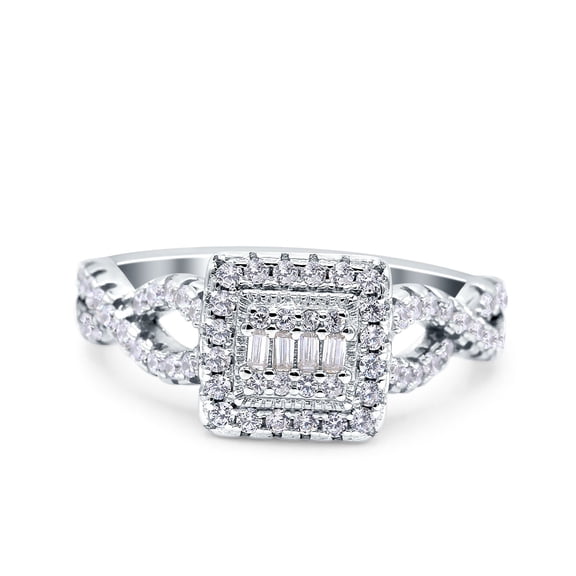Simulated Cubic Zirconia Size-5 Halo Art Deco Ring Square Wedding Engagement Infinity Band 925 Sterling Silver