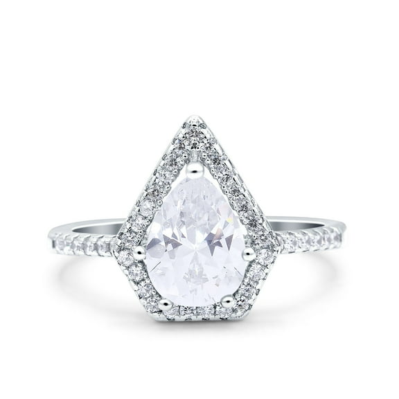 Simulated Cubic Zirconia Size-5 Halo Art Deco Solitaire Accent Pear Wedding Engagement Bridal Ring Band 925 Sterling Silver