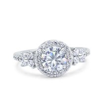 Simulated Cubic Zirconia Size-5 Halo Art Deco Wedding Engagement Bridal Ring 925 Sterling Silver