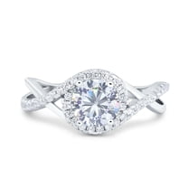 Simulated Cubic Zirconia Size-5 Halo Wedding Engagement Ring Infinity Twisted Shank 925 Sterling Silver
