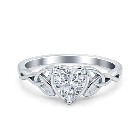 Simulated Cubic Zirconia Size-5 Heart Celtic Art Deco Wedding Engagement Bridal Promise Ring 925 Sterling Silver