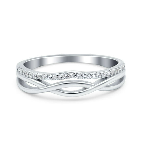 Simulated Cubic Zirconia Size-5 Infinity Shank Art Deco Engagement Wedding Half Eternity Ring 925 Sterling Silver