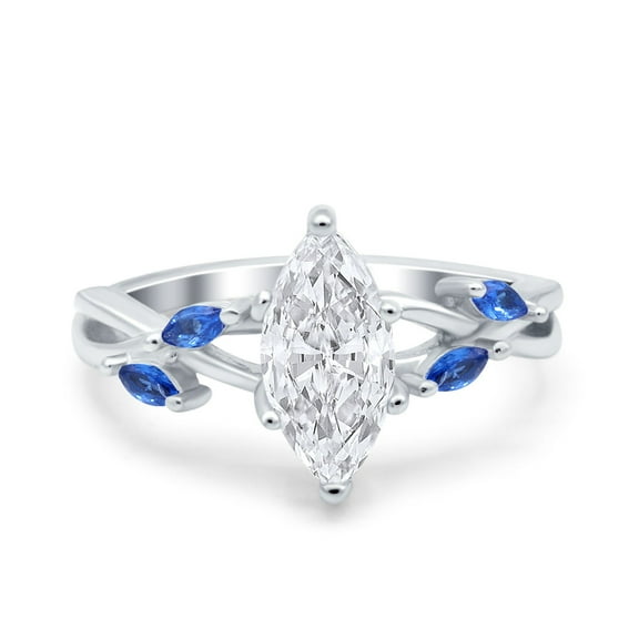 Simulated Cubic Zirconia Size-5 Infinity Twist Blue Sapphire Marquise Art Deco Engagement Wedding Bridal Ring 925 Sterling Silver
