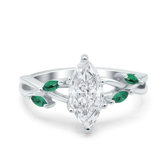 Simulated Cubic Zirconia Size-5 Infinity Twist Green Emerald Marquise Art Deco Engagement Wedding Bridal Ring 925 Sterling Silver
