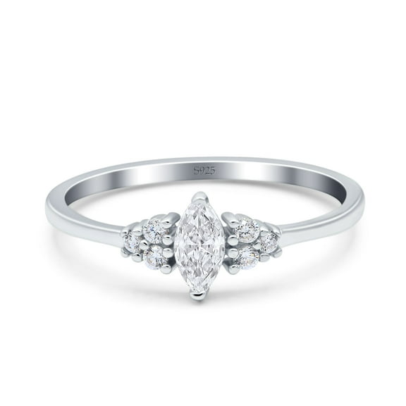 Simulated Cubic Zirconia Size-5 Marquise Art Deco Engagement Ring Round 3 Stone 925 Sterling Silver