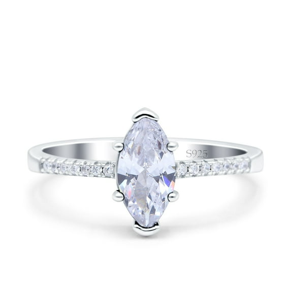 Simulated Cubic Zirconia Size-5 Marquise Solitaire Accent Dazzling Wedding Engagement Ring 925 Sterling Silver