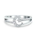 thumbnail image 1 of Simulated Cubic Zirconia Size-5 Moon Star Ring Split Shank Wedding Ring Band 925 Sterling Silver, 1 of 7