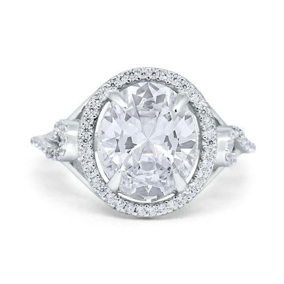 Simulated Cubic Zirconia Size-5 Oval Accent Wedding Engagement Ring 925 Sterling Silver